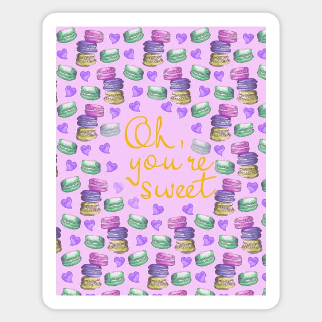 Oh Youre Sweet Macaron Dreams Watercolour Gold Purple Sticker by ArtInPi